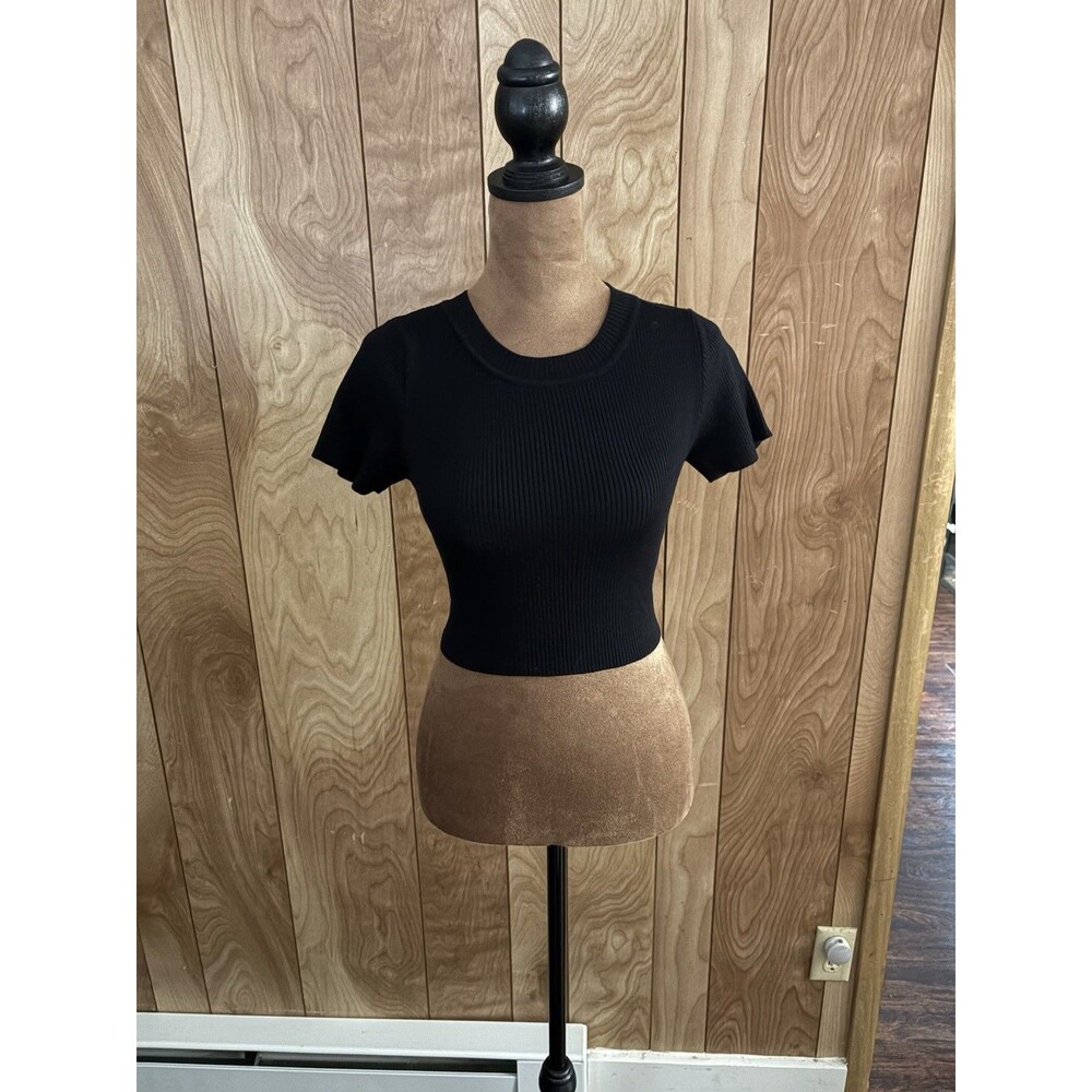 Molly Green‎ Women's Black Open Back Tie Blouse Short Sleeve Size Small Medium